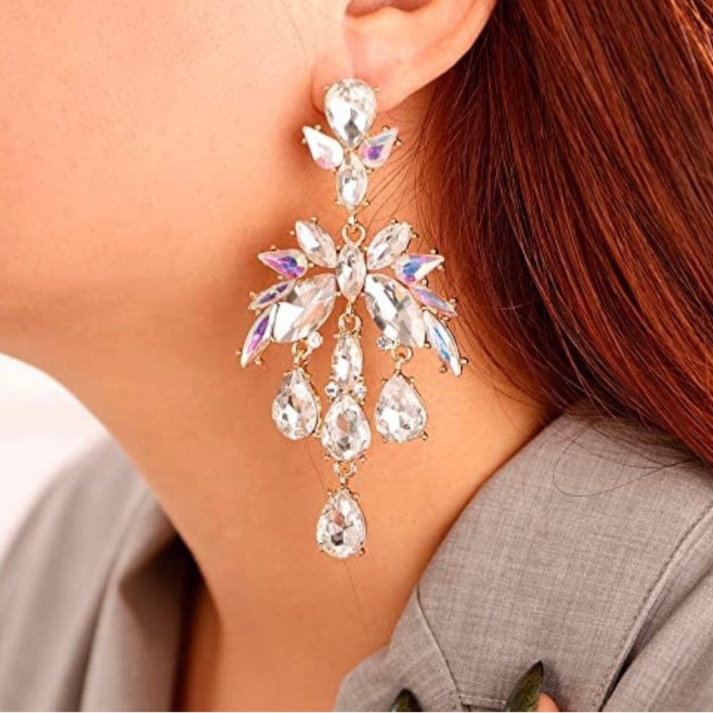 NOIR crystal large spike triple drop dangle luxury earrings- New